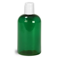 4 oz Green PET Boston Round Bottles w/ White Disc Top Caps