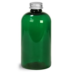 8 oz Green PET Round Bottles w/ Lined Aluminum Caps