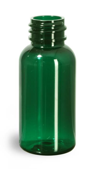 1 oz Green PET Boston Round Bottles (Bulk), Caps Not Included