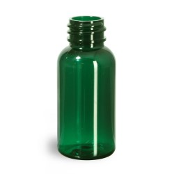 1 oz Green PET Boston Round Bottles (Bulk), Caps Not Included