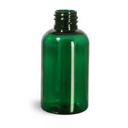 2 oz Green PET Boston Round Bottles (Bulk), Caps Not Included