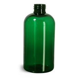 8 oz Green PET Boston Round Bottles (Bulk), Caps Not Included