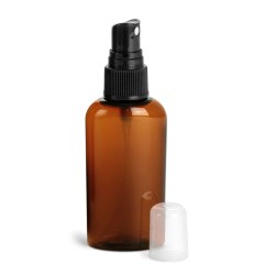 2 oz Amber PET Cosmo Oval w/ Black Fine Mist Sprayer