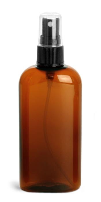 4 oz Amber PET Cosmo Oval w/ Black Fine Mist Sprayer