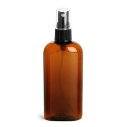 4 oz Amber PET Cosmo Oval w/ Black Fine Mist Sprayer