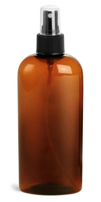 8 oz Amber PET Cosmo Oval w/ Black Fine Mist Sprayer