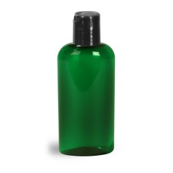 2 oz Green PET Cosmo Oval Bottles w/ Black Disc Top Caps