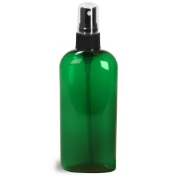 4 oz Green PET Cosmo Oval Bottles w/ Black Fine Mist Sprayers