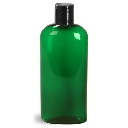 4 oz Green PET Cosmo Oval Bottles w/ Black Disc Top Caps