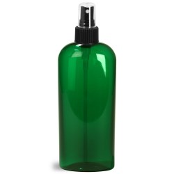 8 oz Green PET Cosmo Oval Bottles w/ Black Fine Mist Sprayers