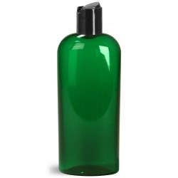 8 oz Green PET Cosmo Oval Bottles w/ Black Disc Top Caps