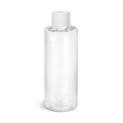 4 oz Clear PET Cylinder Round Bottles w/ White Lined Screw Caps