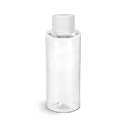 2 oz Clear PET Cylinder Round Bottles w/ White Lined Screw Caps