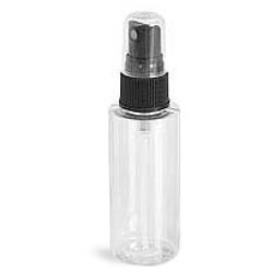 2 oz Clear PET Cylinder Bottles w/ Black Fine Mist Sprayers