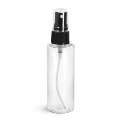 4 oz Clear PET Cylinder Bottles w/ Black Fine Mist Sprayers