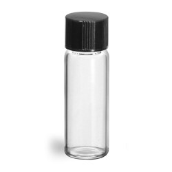 1/2 dram Clear Glass Vials w/ Black Phenolic PV Lined Caps