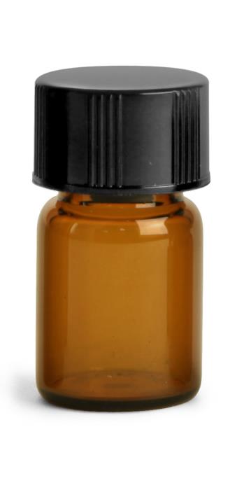 5/8 dram Amber Glass Vials w/ Black Phenolic PV Lined Caps