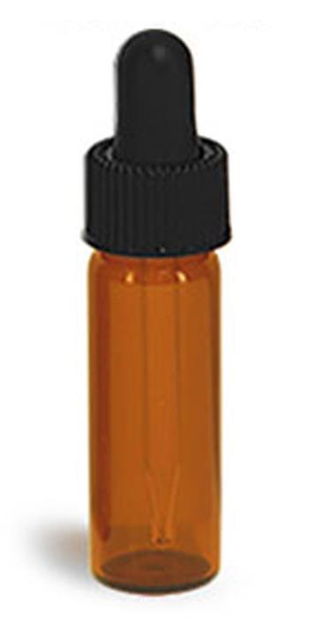 1 dram Amber Glass Vials w/ Straight Black Bulb Glass Droppers