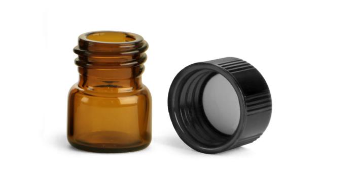 1/3 dram Amber Glass Vials w/ Black Phenolic PV Lined Caps