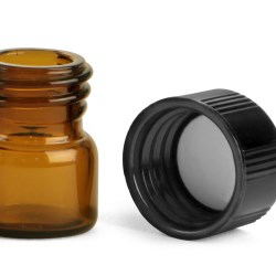 1/3 dram Amber Glass Vials w/ Black Phenolic PV Lined Caps