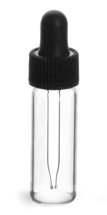 1 dram Clear Glass Vials w/ Straight Black Bulb Glass Droppers