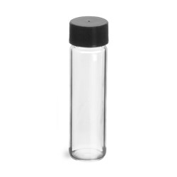 2 Dram Clear Glass Vials w/ Black Polypro Ribbed Foil Lined Caps