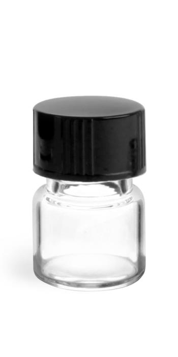 1/3 dram Clear Glass Vials w/ Black Phenolic Cone Lined Caps