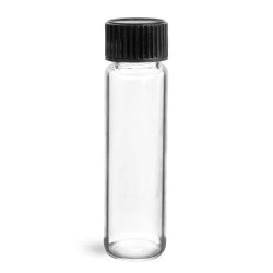 2 dram Clear Glass Vials w/ Black Phenolic Cone Lined Caps