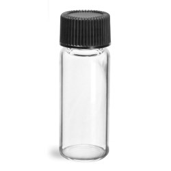 2 dram Glass Vials, Clear Glass Vials w/ Black Ribbed PE Lined Caps