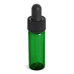 1 dram Green Glass Vials w/ Straight Black Bulb Glass Droppers