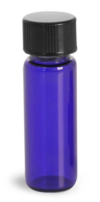 1 dram Blue Glass Vials w/ Black Phenolic PV Lined Caps & Orifice Reducers