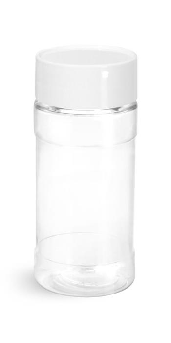 4 oz Clear PET Spice Bottles w/ White Unlined Caps