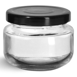 60 ml  Glass Jars, Clear Glass Wide Mouth Jars w/ Black Metal Plastisol Lined Lug Caps