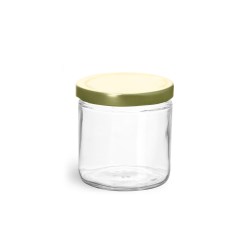 7.75 oz Clear Glass Straight Sided Jars w/ Gold Metal Lined Lug Caps