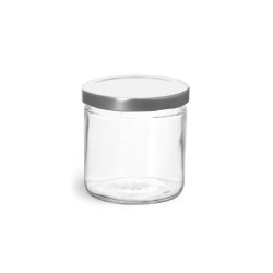 7.75 oz  Clear Glass Straight Sided Jars w/ Silver Metal Lined Lug Caps