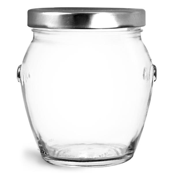 212 ml Glass Jars, Clear Glass Honey Pot Jars w/ Silver Metal Plastisol Lined Lug Caps