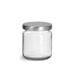 200 ml Glass Jars, Clear Glass Wide Mouth Jars w/ Silver Metal Plastisol Lined Caps