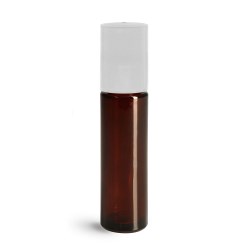 .35 oz White Glass Bottles, Amber Glass Roll On Containers w/ Ball and Caps