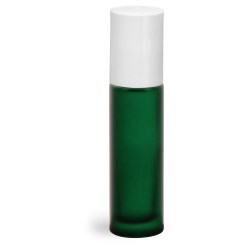 .35 oz w/ White Green Frosted Glass Roll On Containers w/ Ball and White Caps (Bulk)