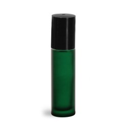 .35 oz w/ Black Green Frosted Glass Roll On Containers w/ Ball and Black Caps