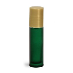 .35 oz w/ Gold Green Frosted Glass Roll On Containers w/ Ball and Gold Caps