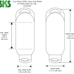 2 oz Plastic Bottles, White HDPE Lotion Ovals w/ White Snap Top Caps