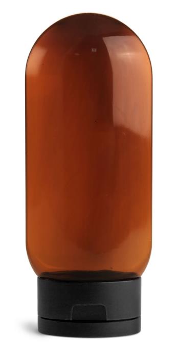 Clear PET Oblong Sauce Bottles w/ Black PS22 Lined Snap-Top Caps