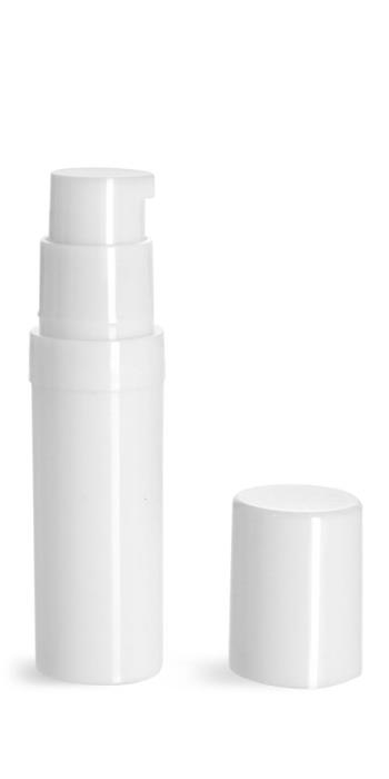 5 ml Plastic Bottles, White Polypro Airless Pump Bottles w/ White Polypro Caps