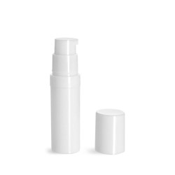 5 ml Plastic Bottles, White Polypro Airless Pump Bottles w/ White Polypro Caps