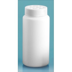 3 oz White HDPE Powder Style Bottles w/ White Twist Top Sifter Caps