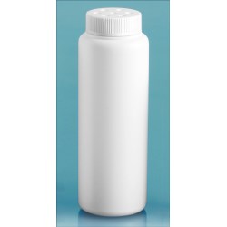 4 oz White HDPE Powder Style Bottles w/ White Twist Top Sifter Caps