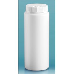 6 oz  White HDPE Powder Style Bottles w/ White Twist Top Sifter Caps