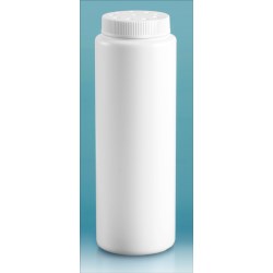 8 oz White HDPE Powder Style Bottles w/ White Twist Top Sifter Caps