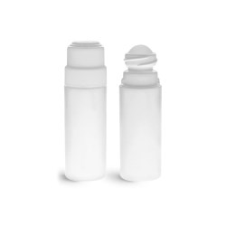 3 oz Plastic Bottles, White HDPE Roll-on Cylinders w/ Natural Ball & White CR Caps